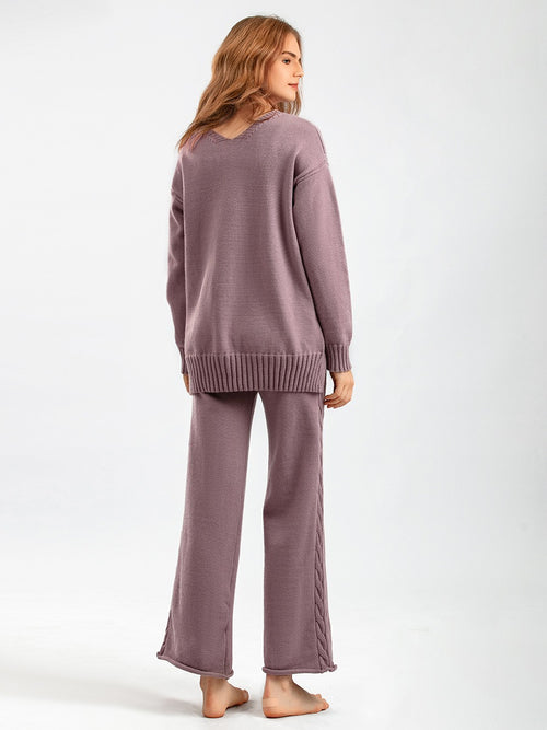 Knitted wide-leg pants and sweater suit for women, new autumn style Korean style loose temperament two-piece set