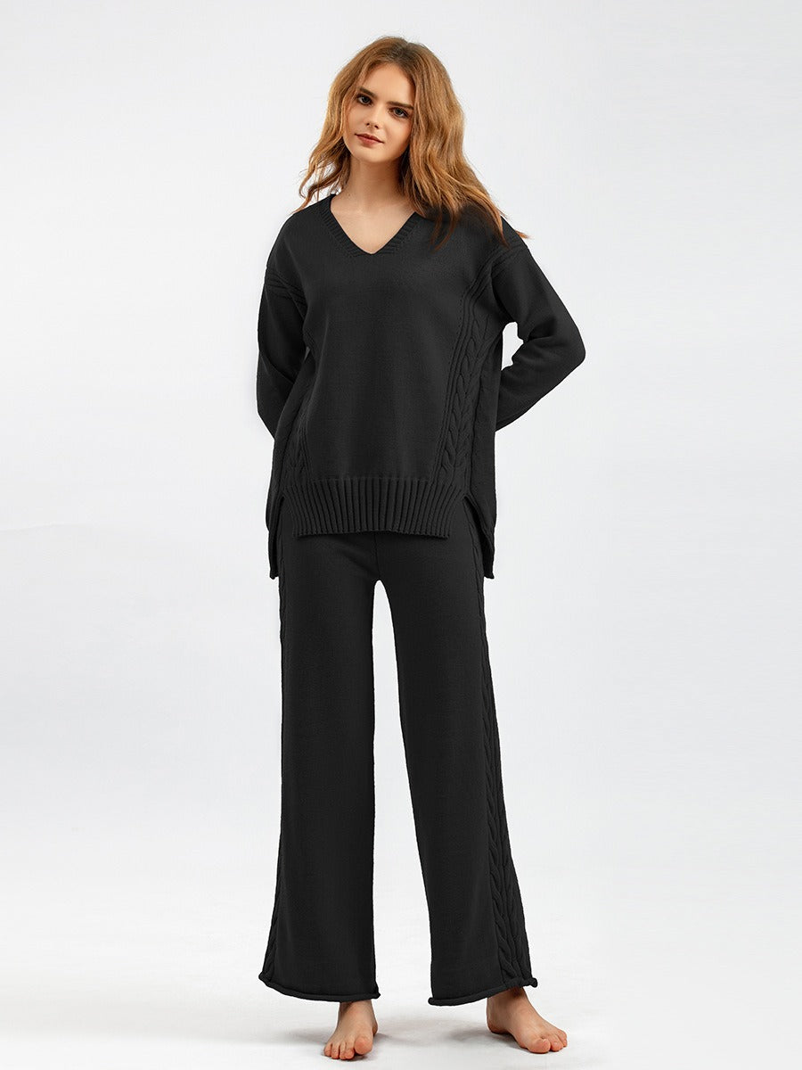 Knitted wide-leg pants and sweater suit for women, new autumn style Korean style loose temperament two-piece set