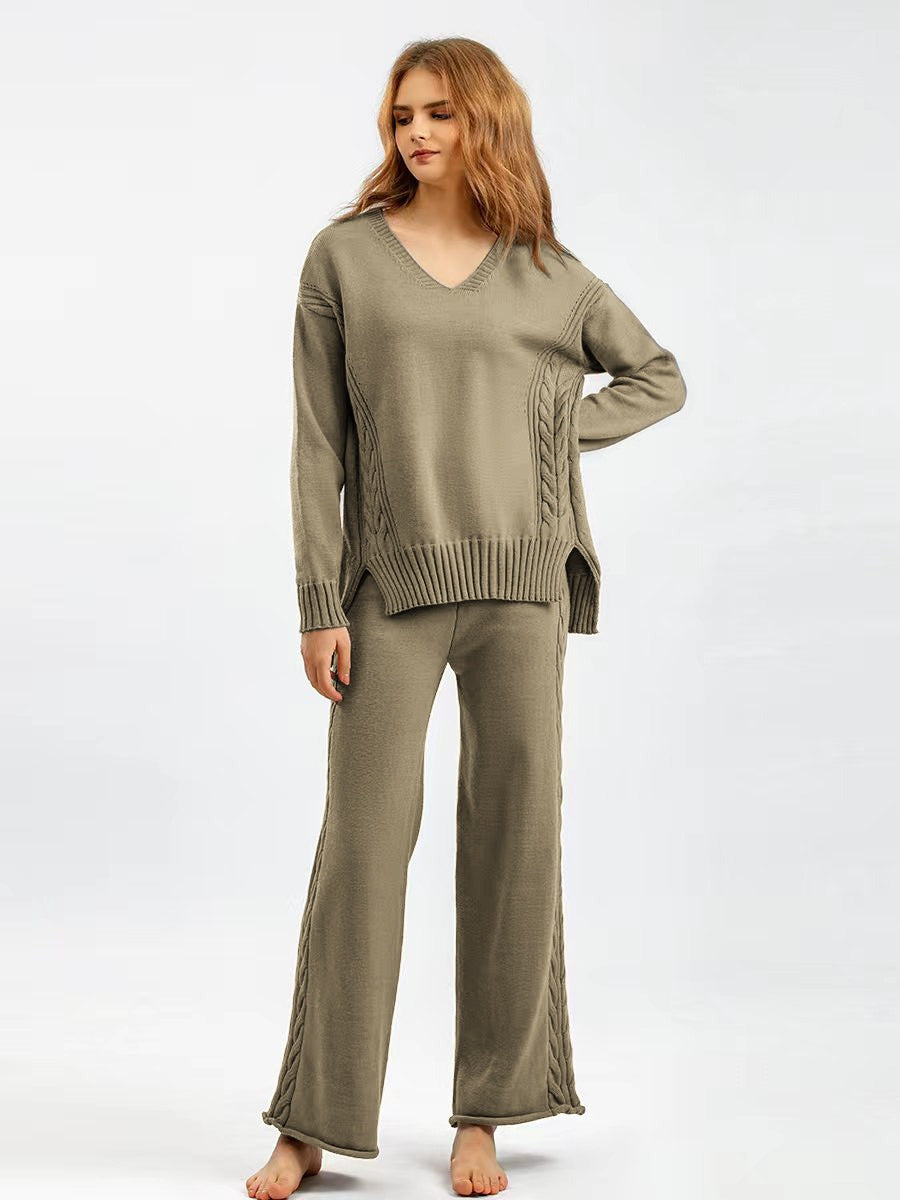 Knitted wide-leg pants and sweater suit for women, new autumn style Korean style loose temperament two-piece set