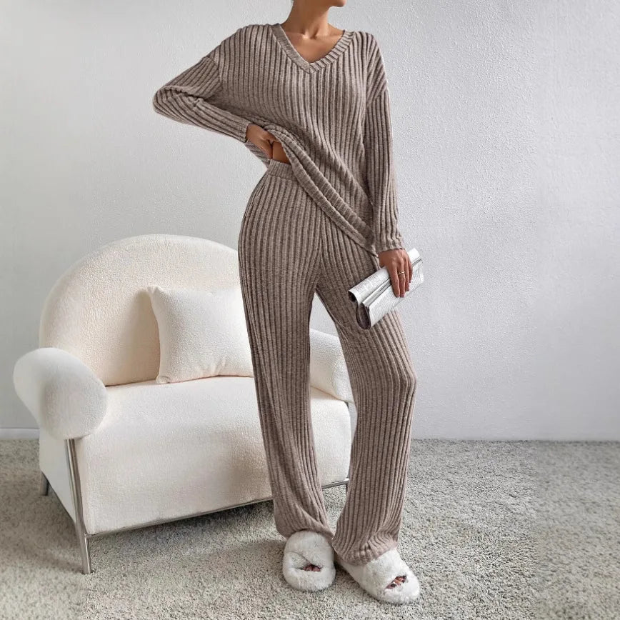 V-Neck Wide Leg Knit Set