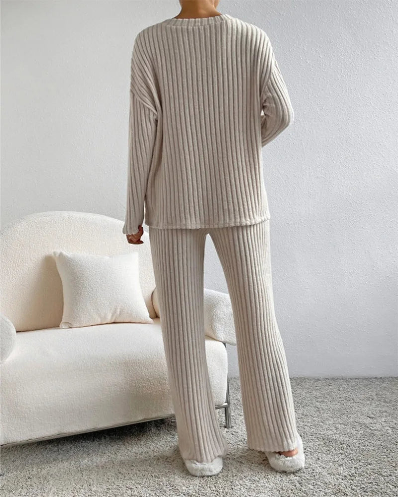 V-Neck Wide Leg Knit Set
